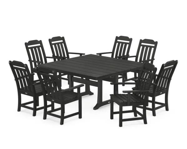 Polywood Country Living 9-Piece Square Farmhouse Dining Set with Trestle Legs