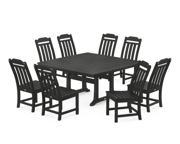 Polywood Country Living 9-Piece Square Side Chair Dining Set with Trestle Legs