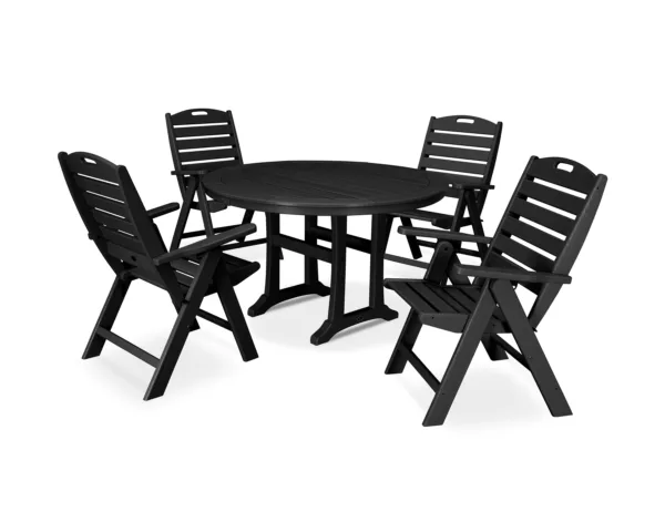 POLYWOOD 5-Piece Nautical Highback Chair Round Dining Set with Trestle Legs