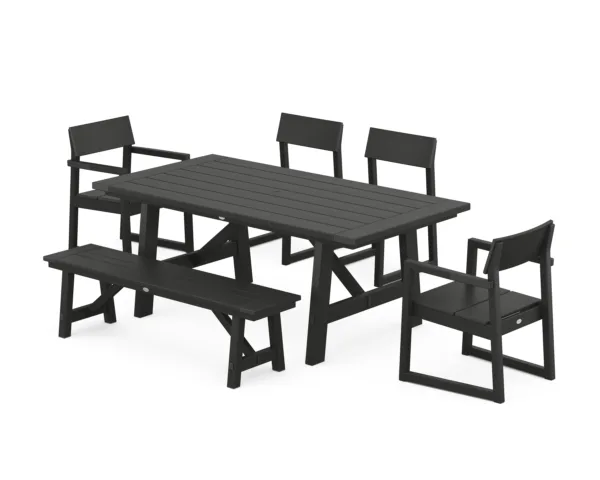 POLYWOOD EDGE 6-Piece Rustic Farmhouse Dining Set with Bench