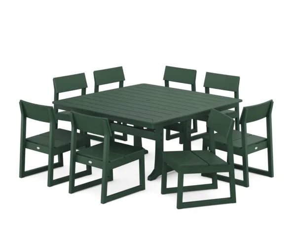 POLYWOOD EDGE Side Chair 9-Piece Dining Set with Trestle Legs