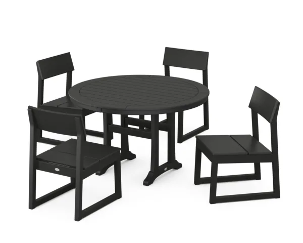 POLYWOOD EDGE Side Chair 5-Piece Round Dining Set With Trestle Legs